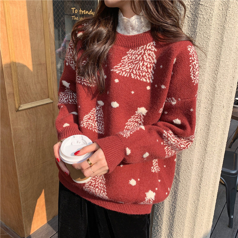 Red Christmas Tree Jacquard Sweater