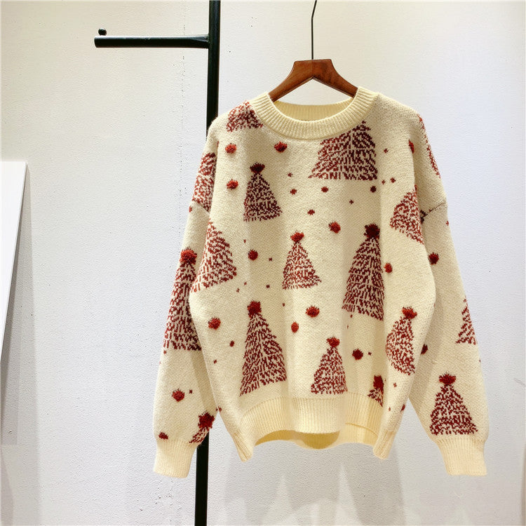 Red Christmas Tree Jacquard Sweater