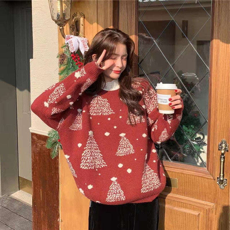 Red Christmas Tree Jacquard Sweater