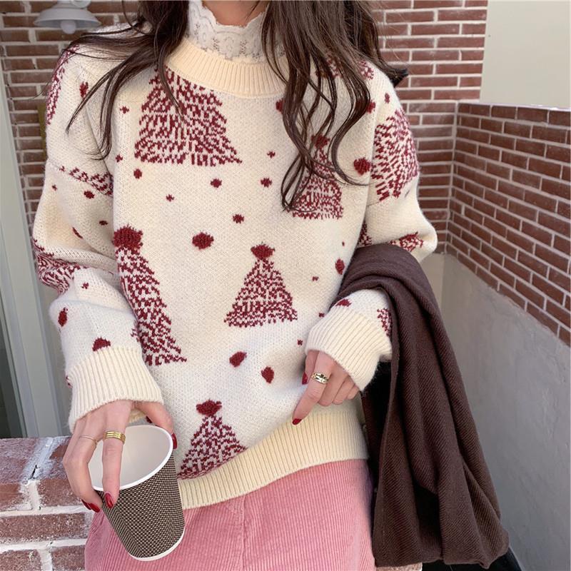 Red Christmas Tree Jacquard Sweater