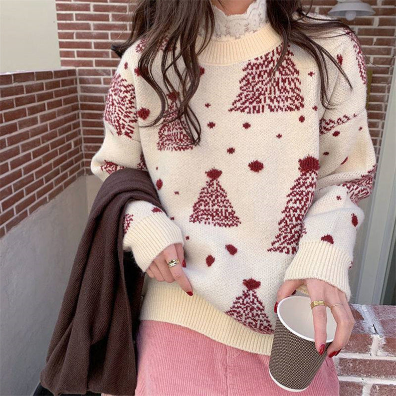 Red Christmas Tree Jacquard Sweater