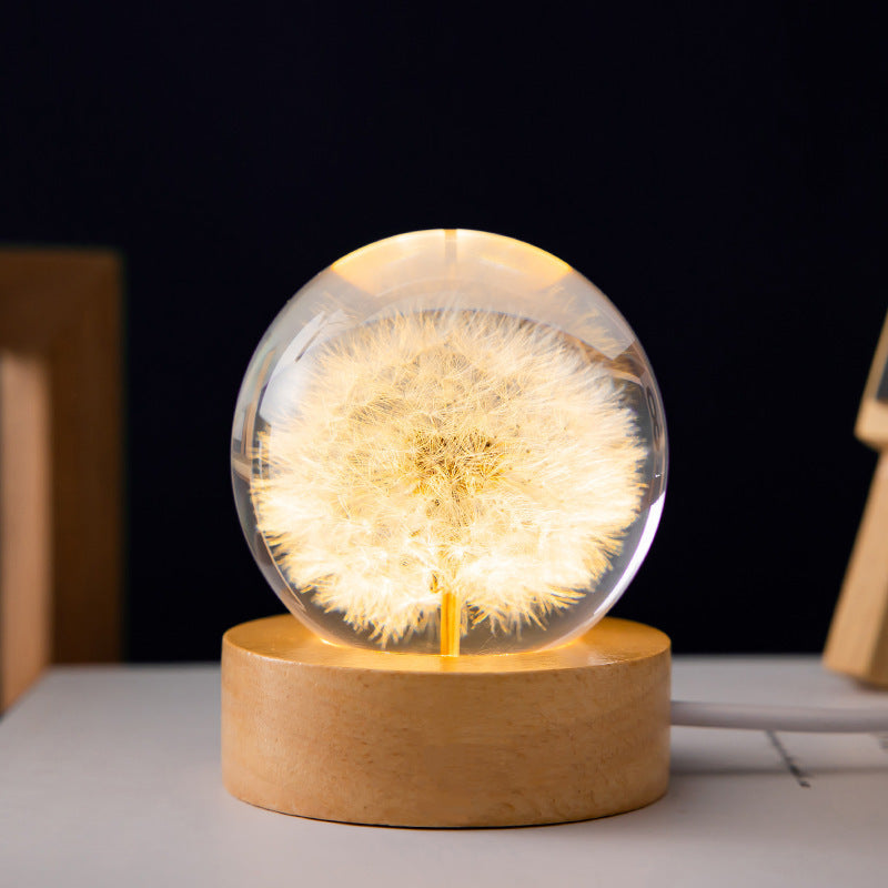 Dandelion Crystal Ball Beech Wood Stand