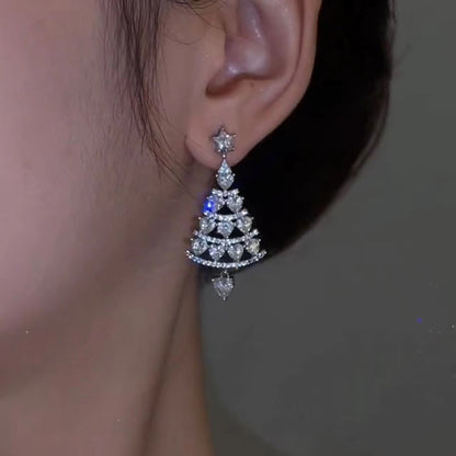Silver Needle Christmas Tree Earrings