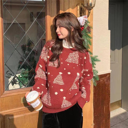 Red Christmas Tree Jacquard Sweater