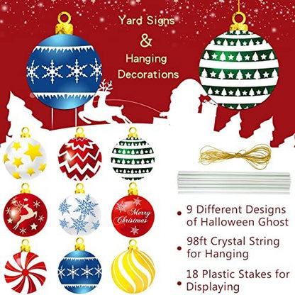 Christmas Yard Signs With Stakes And Cords Christmas Balls 9 Pieces