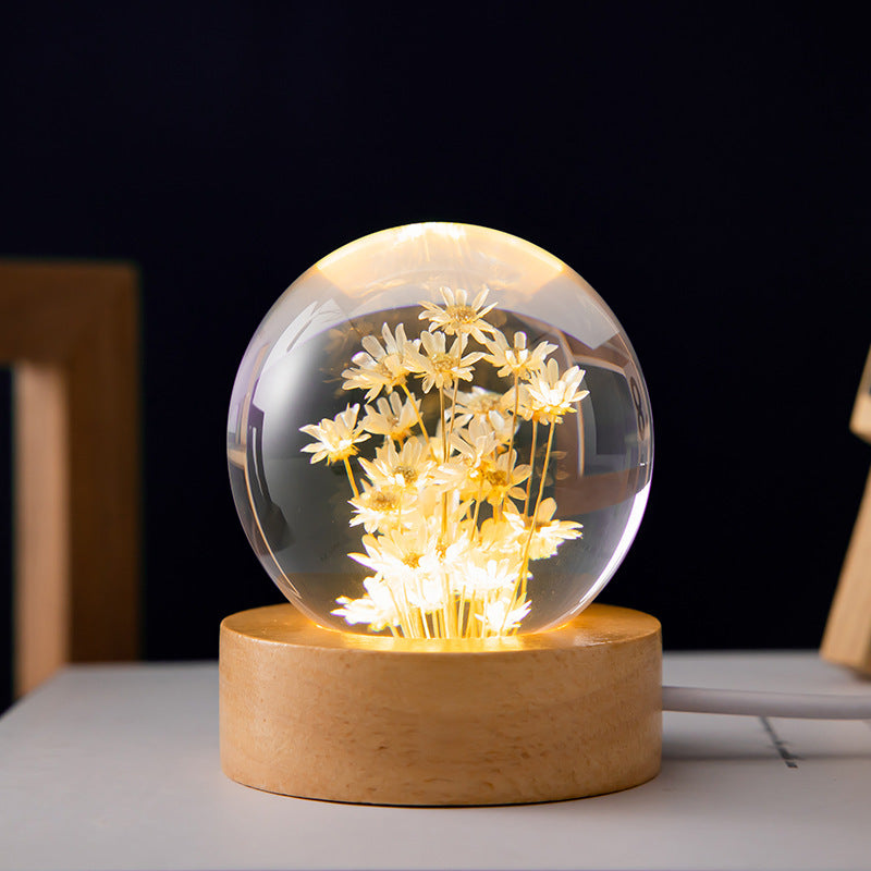 Dandelion Crystal Ball Beech Wood Stand