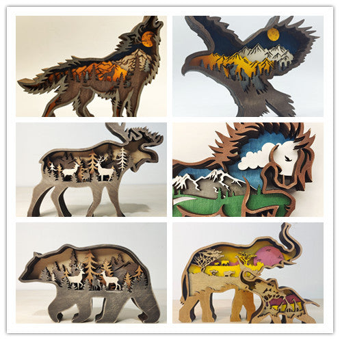 Christmas Decoration Wooden Animal Carving (Handcraft)
