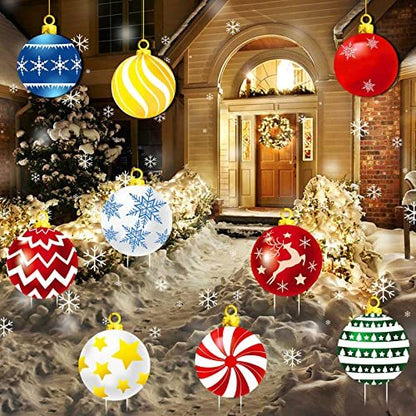 Christmas Yard Signs With Stakes And Cords Christmas Balls 9 Pieces
