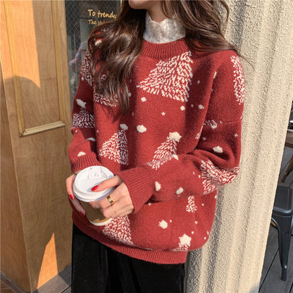 Red Christmas Tree Jacquard Sweater
