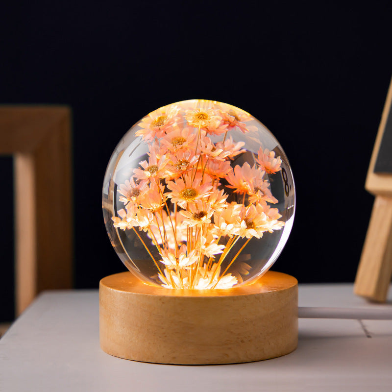 Dandelion Crystal Ball Beech Wood Stand