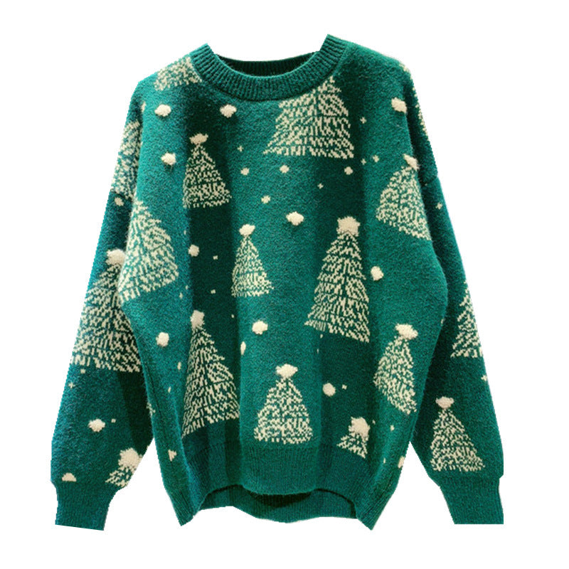 Red Christmas Tree Jacquard Sweater