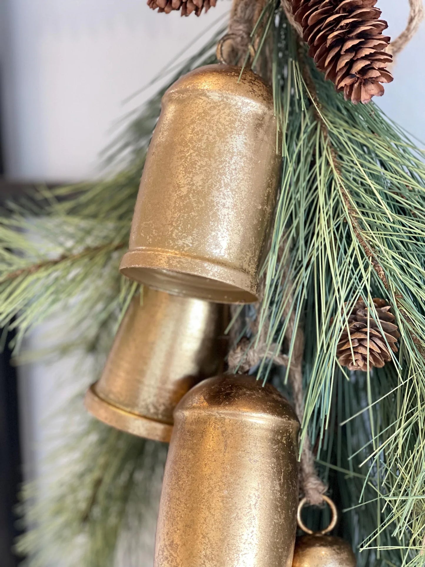 Gold Hanging Christmas Bells — Rustic Mantle & Door Holiday Décor ✨