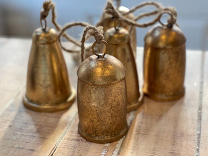 Gold Hanging Christmas Bells — Rustic Mantle & Door Holiday Décor ✨