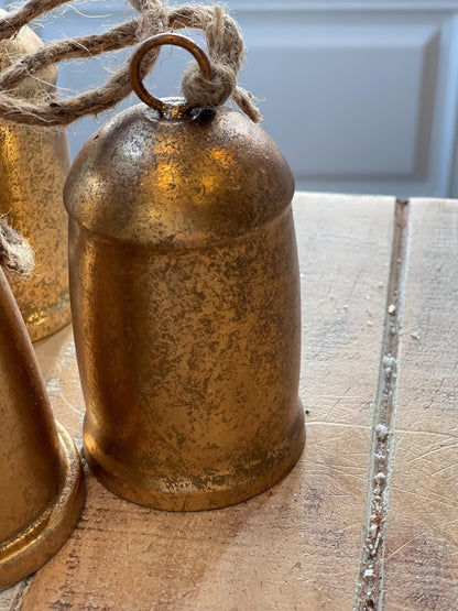 Gold Hanging Christmas Bells — Rustic Mantle & Door Holiday Décor ✨