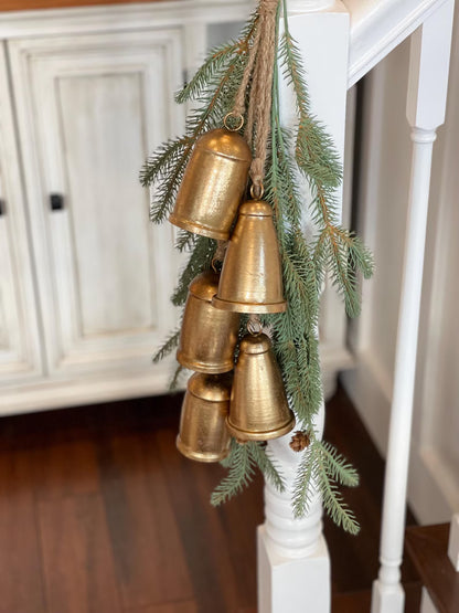 Gold Hanging Christmas Bells — Rustic Mantle & Door Holiday Décor ✨